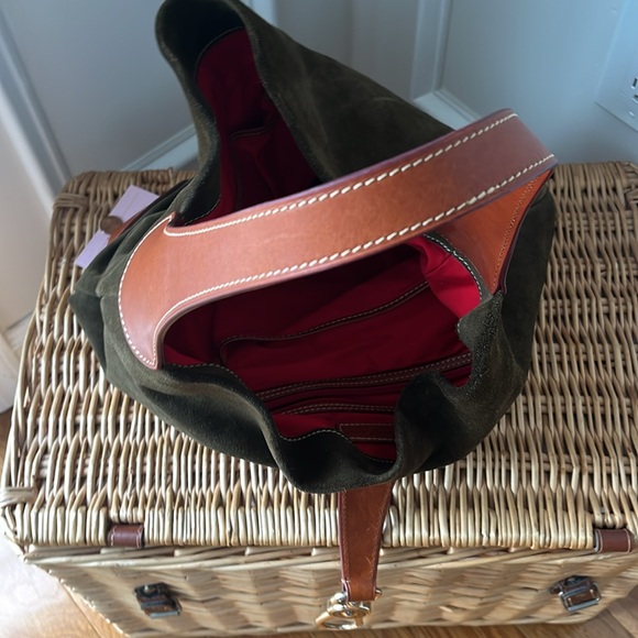 Dooney & Burke brownish/greenish suede handbag - Picture 4 of 4